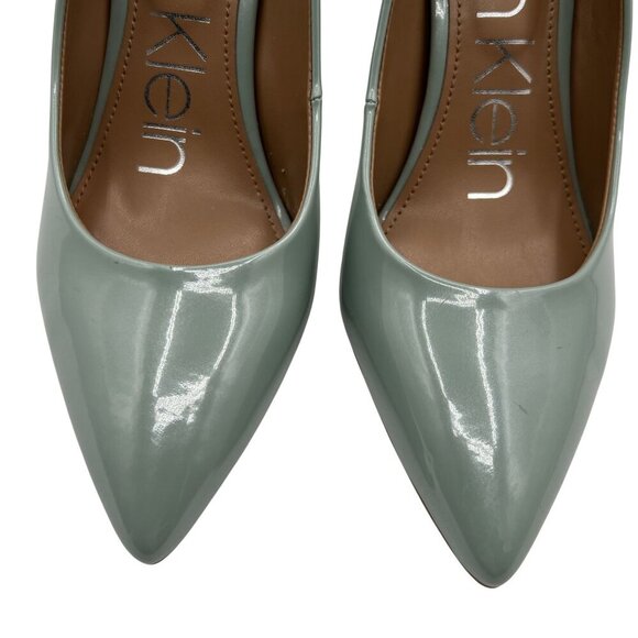 Calvin Klein Gayle Womens 7 Patent Leather Aqua Pointed Toe Dress Pump Timeless - Picture 8 of 16